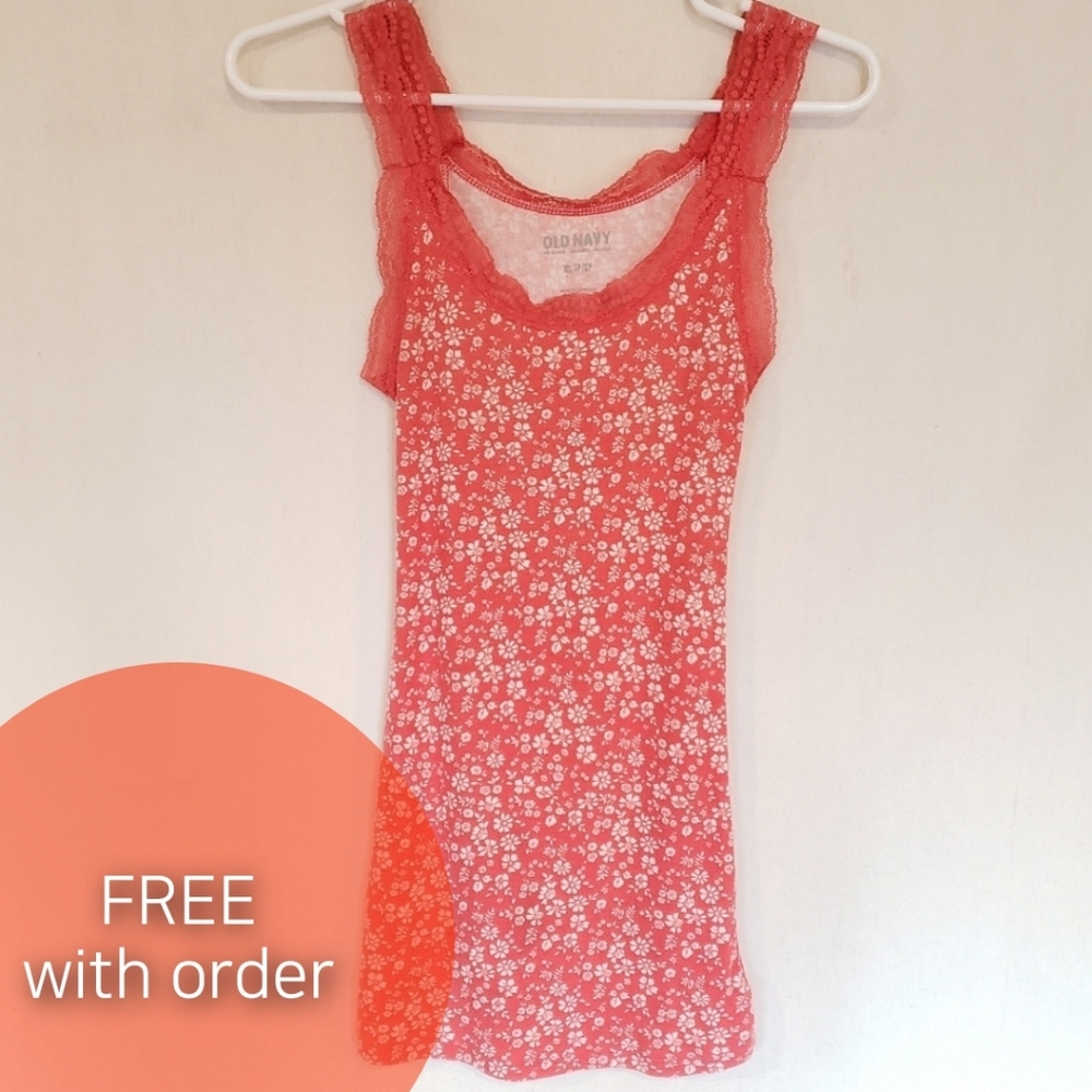 Floral and lace peach XS ribbed tank top cami